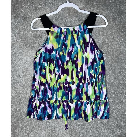 AB Studio‎ Top Womens Size Medium Camouflage Sleeveless Drawstring Peplum Hem - Picture 2 of 6